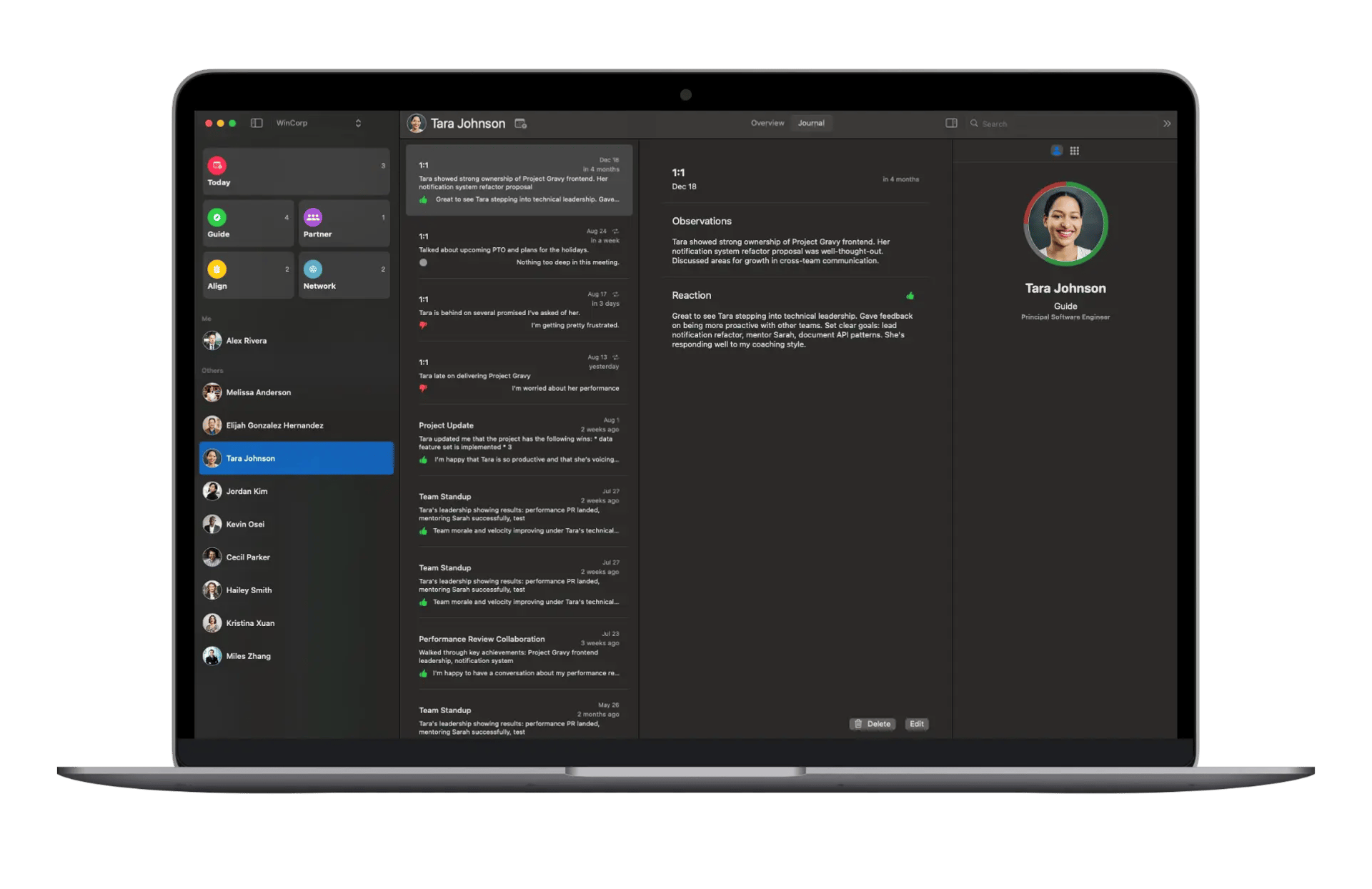 Screenshot of journaling a connection