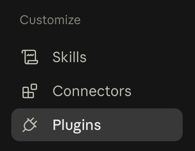 The Customize section of Claude Desktop settings with Plugins selected