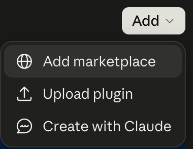 The Add menu with Add marketplace selected