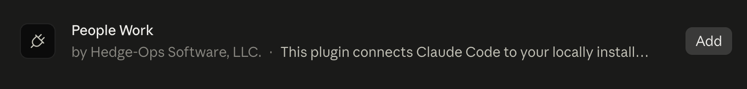 The People Work plugin listing by Hedge-Ops Software with an Add button